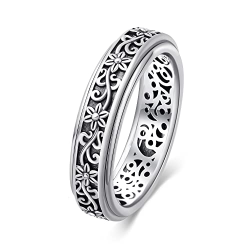 HUKKUN Fidget Ring Silber 925 Fidget Angst Ring Gänseblümchen Fidget Schmuck Geschenke Damen von HUKKUN