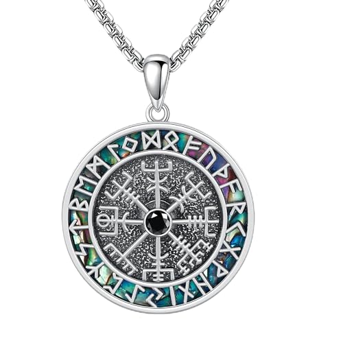HUKKUN Fidget Wikinger Kompass Halskette Sterling Silber Vegvisir Runen Halskette Wikinger Schmuck Geschenk für Männer von HUKKUN