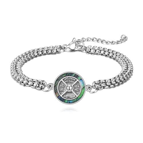 HUKKUN Fitness Geschenke für Männer Sterling Silber Armband fürs Fitnessstudio Charm fürs Gewichtheben Schmuck fürs Training Geschenke für Männer von HUKKUN