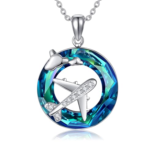 HUKKUN Flugzeug Halskette Aus Sterling Silber Halskette Mit Flugzeug Anhänger Reise Schmuck Geschenke Für Flugbeg Leiterinnen von HUKKUN