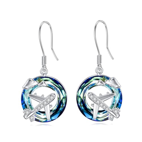 HUKKUN Flugzeug Ohrringe Aus Sterling Silber Reise Flugzeug Ohrhänger Flugzeug Schmuck Für Frauen Piloten Und Luftfahrt Liebhaber von HUKKUN