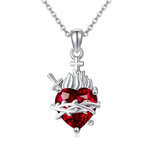 HUKKUN Heiliges Herz Halskette Sterling Silber Unbeflecktes Herz Mariens Halskette für Frauen Christlicher Schmuck für Frauen von HUKKUN