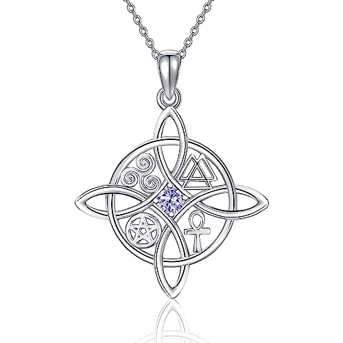 HUKKUN Hexen Knoten Kette Damen Silber 925 Hexen Anhänger Geburtsstein Juni Kette Keltischer Hexen Schmuck Geschenke von HUKKUN