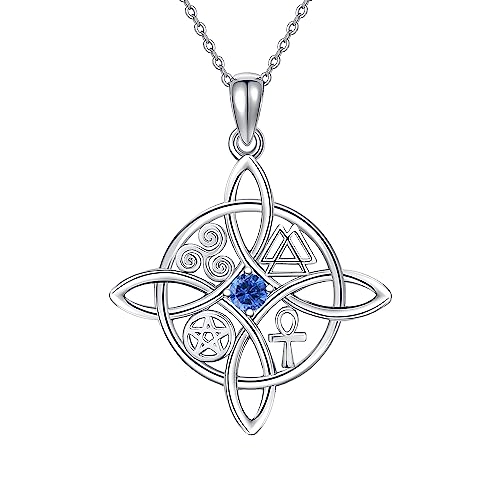 HUKKUN Hexen Knoten Kette Damen Silber 925 Hexen Anhänger Geburtsstein September Halskette Hexen Keltischer Schmuck Geschenke von HUKKUN