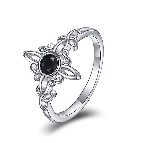 HUKKUN Hexenknoten Ring Silber 925 Schwarzer Obsidian Keltischer Knoten Ringe Wicca Hexen schmuck Geschenke für Frauen von HUKKUN