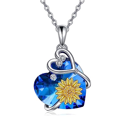 HUKKUN Krankenschwester Geschenke Sonnenblumen Kette Damen Silber 925 Sonnenblumen Kristall Anhänger Sonnenblumen Schmuck Geschenke von HUKKUN