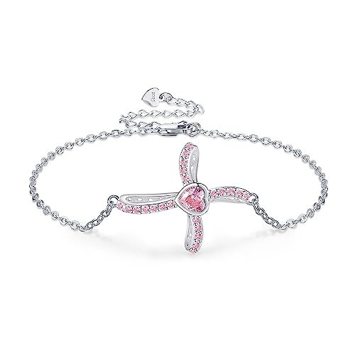 HUKKUN Kreuz Armband für Frauen, Sterling Silber, rosa, christliche Armbänder für Frauen, Kreuz Schmuck, Geschenk für Frauen von HUKKUN