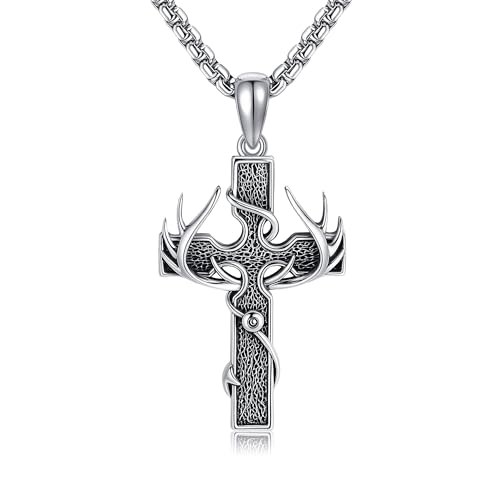 HUKKUN Kreuz Halskette für Männer Sterling Silber Jagd Angeln Kreuz Anhänger Matthäus 4:19 Bibelvers Glaube Christliches Geschenk Religiöse Kette Fischer Fischen HUKKUN Kreuz Halskette für Männer Sterling Silber Jagd Angeln Kreuz Anhänger Matthäus 4:19 Bibelvers Glaube Christliches Geschenk Religiöse Kette Fischer Fischen von HUKKUN