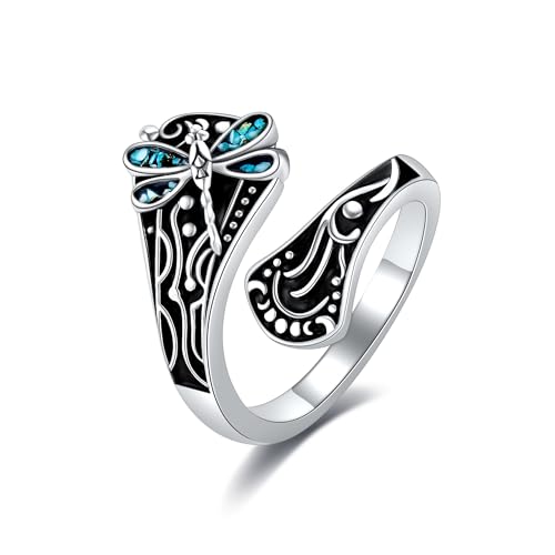 HUKKUN Libellen Ring Sterlingsilber Libellen Löffel Ring Türkisfarbener Dragonfly Schmuck Geschenk Damen von HUKKUN
