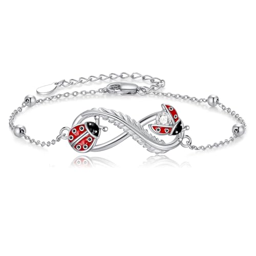 HUKKUN Marienkäfer Unendlichkeitsarmband Sterlingsilber Marienkäfer Armband Schmuck für Damen von HUKKUN