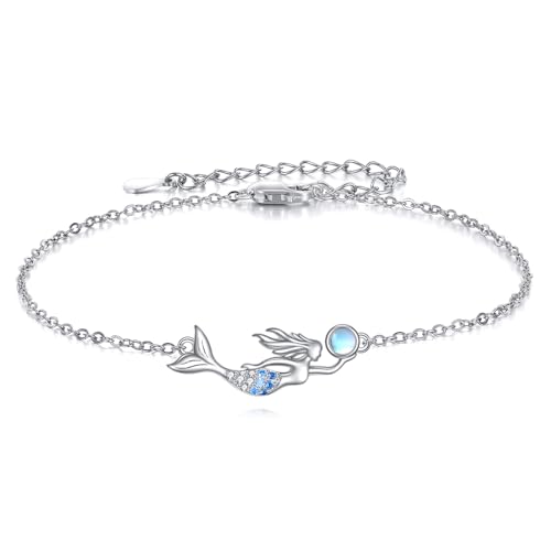 HUKKUN MermaidA Fußkettchen Sterling Silber Strand Fußkettchen für Frauen Meerjungfrauen Schmuck Sommergeschenke für Frauen von HUKKUN