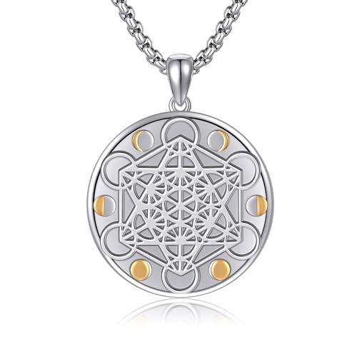 HUKKUN Metatrons Würfel Halskette aus Sterling Silber Heilige Geometrie Siegel des Metatrons Würfel Anhänger für Männer Schmuck mit spiritueller Verbindung Geschenk für Männer von HUKKUN