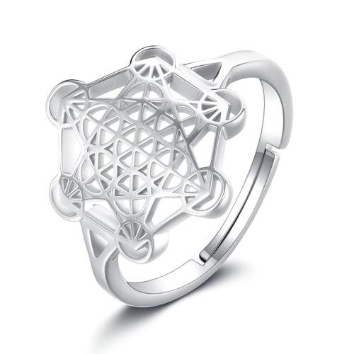 HUKKUN Metatrons Würfelring geheimnisvolle heilige Geometrie ausgehöhlter Talisman Schmuck für Frauen von HUKKUN