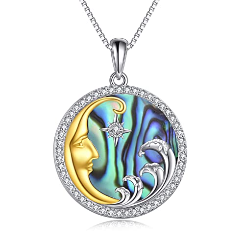 HUKKUN Mond Halskette für Frauen Sterling Silber Abalone Shell Mondsichel und Stern Schmuck Geschenk für Mädchen von HUKKUN