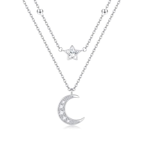 HUKKUN Mond Stern Halskette 925 Sterling Silber Mond geschichtet Halskette Stern Choker für Frauen Schichtung Kette Choker HUKKUN Mond Stern Halskette 925 Sterling Silber Mond geschichtet Halskette Stern Choker für Frauen Schichtung Kette Choker von HUKKUN