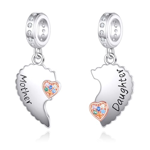 HUKKUN Mutter Tochter Charme Sterling Silber Matching Heart Charm für Armband Halskette Geburtstag Charms Geschenke für Mama von HUKKUN