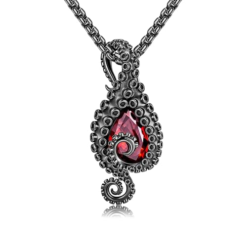 HUKKUN Oktopus-Tentakel-Halskette mit synthetischem Kristall, Sterlingsilber, Meerestier-Schmuck, Geschenk für Frauen, die das Meer lieben von HUKKUN