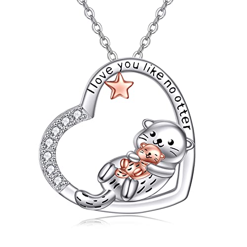 HUKKUN Otter Geschenke Sterling Silber Herz Sea Otter Kette für Frauen Mutter Tochter Halskette von Mama von HUKKUN