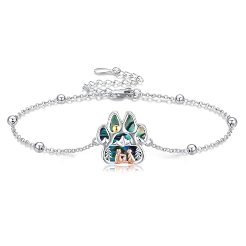 HUKKUN Paw Print Armband 925 Sterling Silber Pfote Armband für Frauen Paw Print Schmuck Geschenke für Hundeliebhaber von HUKKUN
