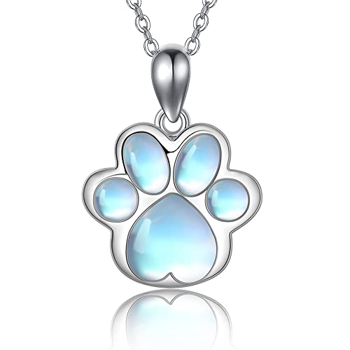 HUKKUN Paw Print Halskette Sterling Silber Mondstein Hundehalskette für Mädchen Mondsteinschmuck Hundeliebhaber Geschenk für Frauen von HUKKUN