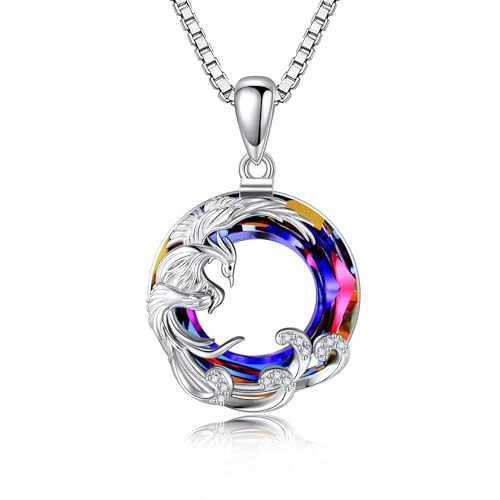 HUKKUN Phönix Kette Silber 925 Phönix Anhänger Halskette Phönix Kristall Vogel Phönix Schmuck Damen von HUKKUN