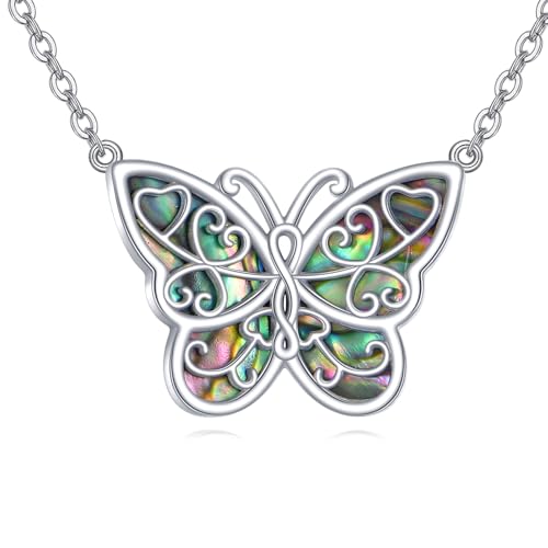 Schmetterlings Kette Sterlingsilber Schmetterlingskette keltische Halskette Abalone Muschel Schmetterlingsschmuck Geschenke für Frauen von HUKKUN