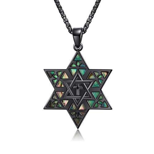 Schwarzer Davidstern Halskette für Männer Sterling Silber Abalone Shell Davidstern mit Kreuz Halskette Jüdischer Stern Schmuck Geschenk für Männer von HUKKUN