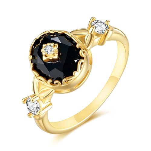 HUKKUN Schwarzer Onyxring aus Sterlingsilber Onyx Schmuckgeschenk für Frauen 17.25 von HUKKUN