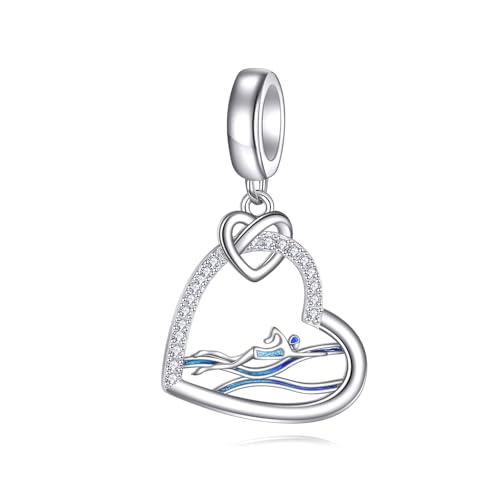 HUKKUN Schwimmen Motivschmuck fürs Handgelenk Silbernes Herz Schwimmer Charm Perlen ideal als Geschenk für das Schwimmteam HUKKUN Schwimmen Motivschmuck fürs Handgelenk Silbernes Herz Schwimmer Charm Perlen ideal als Geschenk für das Schwimmteam von HUKKUN