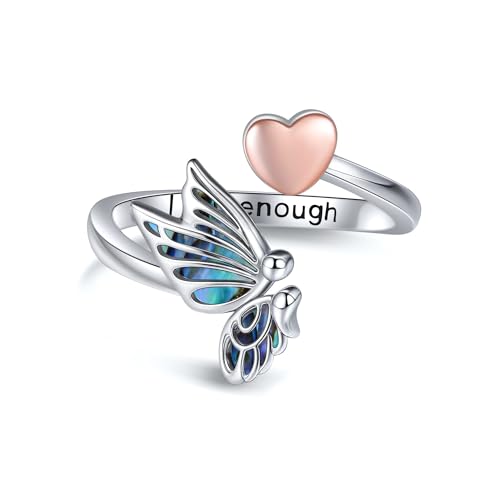 HUKKUN Semikolon Schmetterlingsring aus Sterlingsilber Verstellbarer Ich bin genug Ring Geschenk für Selbstliebe für Frauen HUKKUN Semikolon Schmetterlingsring aus Sterlingsilber Verstellbarer Ich bin genug Ring Geschenk für Selbstliebe für Frauen von HUKKUN