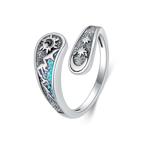 HUKKUN Sonne und Mondring Sterlingsilber künstlicher Türkis Mond und Sonnenring Berglöffel Sonne und Mondschmuck für Damen von HUKKUN