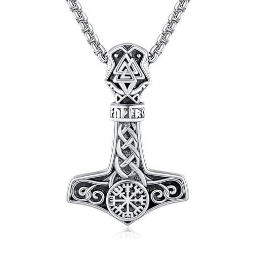 HUKKUN Thor-Hammer-Halskette aus Sterlingsilber Wikinger-Halskette Mjölnir Wikinger-Schmuck Geschenk für Männer von HUKKUN
