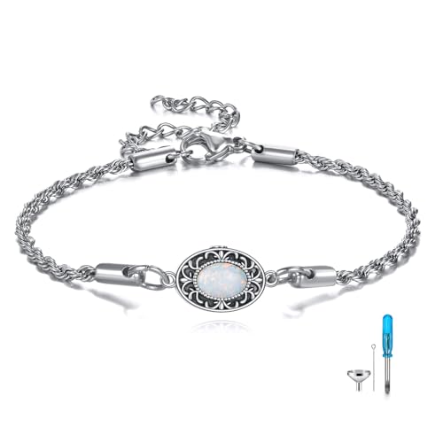 HUKKUN Urnenarmband für Asche Sterling Silber Oval Opal Urne Asche Armband Memorial Jewelry Keepsake Geschenke für den Verlust eines geliebten Menschen HUKKUN Urnenarmband für Asche Sterling Silber Oval Opal Urne Asche Armband Memorial Jewelry Keepsake Geschenke für den Verlust eines geliebten Menschen von HUKKUN
