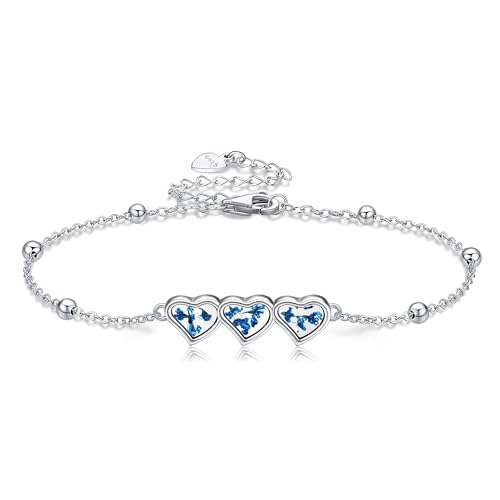 HUKKUN Vergissmeinnicht Armband Sterlingsilber Vergissmeinnicht Armbänder Kette gepresster Blumenschmuck gepresstes Blumenarmband für Frauen von HUKKUN