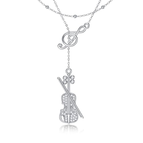 HUKKUN Violinen Halskette Sterlingsilber Violinen Anhänger Musiknoten Schmuck für Frauen Musikliebhaber von HUKKUN