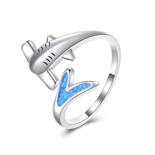 Hammerkopf Ring 925 Sterling Silber Einstellbare Offene Hammerkopf Opal Ringe Hai-Schmuck Ozean Geschenke für Frauen Hammerkopf Ring 925 Sterling Silber Einstellbare Offene Hammerkopf Opal Ringe Hai-Schmuck Ozean Geschenke für Frauen von HUKKUN