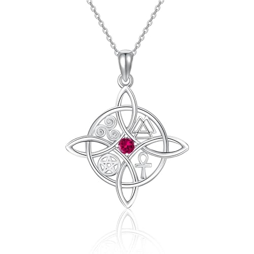 Hexen Kette Damen Silber 925 Hexen Knoten Anhänger Geburtsstein Juli Kette Keltischer Hexen Schmuck Geschenke von HUKKUN