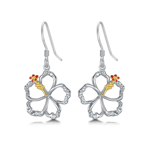 Hibiskus Ohrringe Sterlingsilber hawaiianische Blumenohrringe baumelnder tropischer Hibiskusschmuck für Frauen von HUKKUN