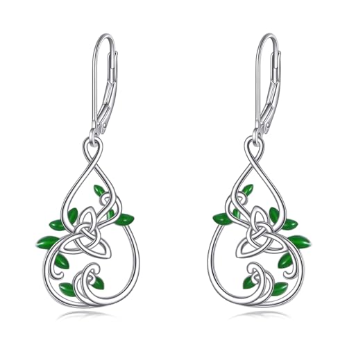 Keltische Ohrringe Sterling Silber Lebensbaum Tropfenohrringe Zweig Blatt Keltischer Schmuck Damen von HUKKUN