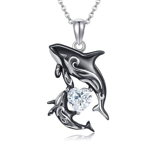 Killer Whale Orca Halskette Sterling Silber Whale Herz Halskette Meer Tier Strand Themed Anhänger Halskette Geschenke Ozean Schmuck für Frauen Mutter Tochter von HUKKUN