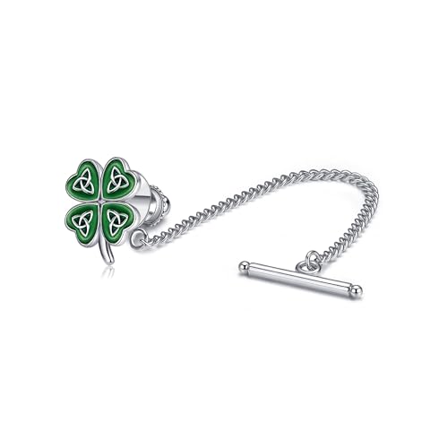 Krawattennadeln mit Vierblättrigem Kleeblatt für Männer Sterlingsilber Grüne Keltische Kleeblatt Krawattennadeln für Ehemann und Vater Krawattennadeln mit Vierblättrigem Kleeblatt für Männer Sterlingsilber Grüne Keltische Kleeblatt Krawattennadeln für Ehemann und Vater von HUKKUN