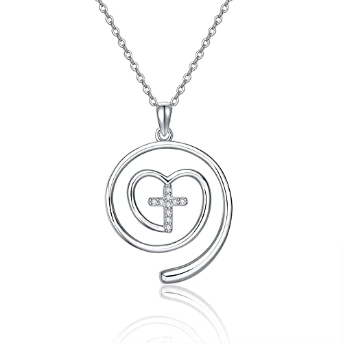 Kreuz Herz Ring Halter Halskette Sterling Silber Hochzeit Engagement Ring Keeper Halskette für Krankenschwester Kreuz Schmuck Geschenk für Frauen von HUKKUN