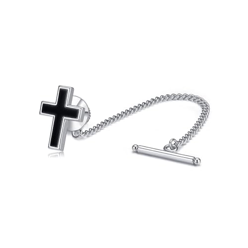 Kreuz Krawattennadel aus Sterlingsilber mit schwarzem Onyx für Herren Kreuz Krawattennadel aus Sterlingsilber mit schwarzem Onyx für Herren von HUKKUN