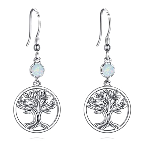 Lebensbaum Ohrringe Damen 925 Sterling Silber Opal Schmuck Geschenke für Damen Mädchen von HUKKUN