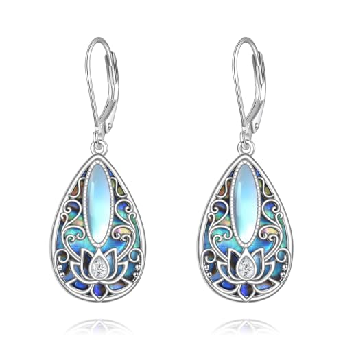 Lotus Ohrringe Sterlingsilber Lotusblüten Tropfenohrringe filigraner Abalone Muschel Blumenschmuck Geschenke für Frauen von HUKKUN