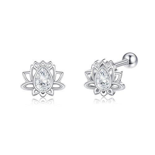 Lotus Ohrringe Sterlingsilber Lotusblume Ohrstecker mit Schraubverschluss Blumen Lotus Schmuck für Damen von HUKKUN