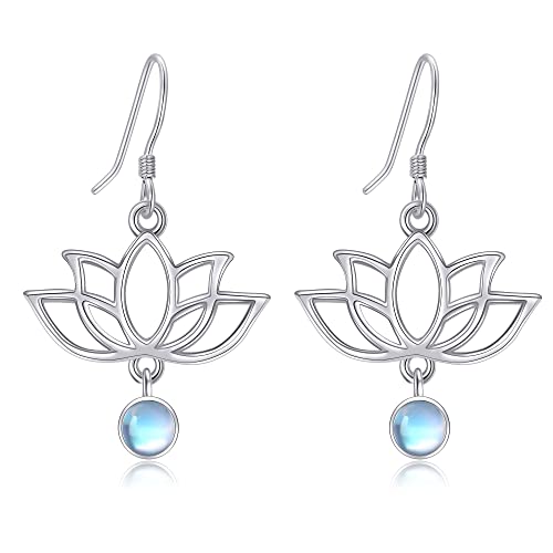 Lotus Yoga Ohrringe Sterlingsilber Mondstein Lotusblüte baumelnde Ohrringe Schmuck für Frauen von HUKKUN