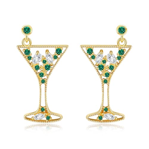 Martini Ohrringe aus Sterlingsilber mit grünem Zirkon Cocktail Margarita Dangle Ohrringe auffälliger Champagner Party Schmuck Geschenk für Frauen. von HUKKUN