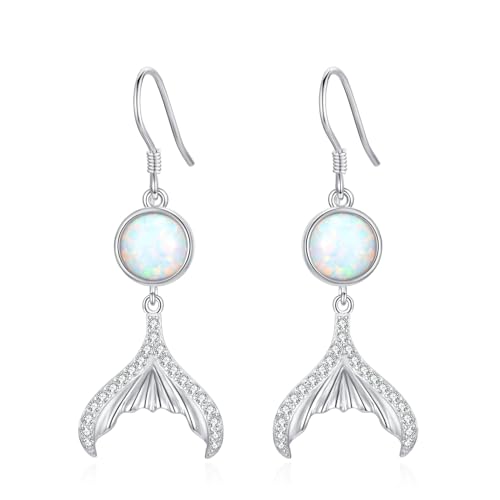 Meerjungfrau Ohrringe 925 Sterling Silber Opal Ohrringe Meerjungfrau Schwanz Schmuck Geschenke für Damen Mädchen von HUKKUN
