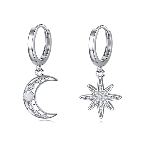 Mond Stern Ohrringe 925 Sterling Silber Mond und Stern Schmuck Geschenke für Damen von HUKKUN